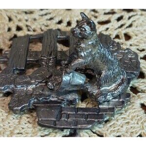 Vintage Pewter Topper & Mini Glass Potpourri Jar Cat in the Garden Theme